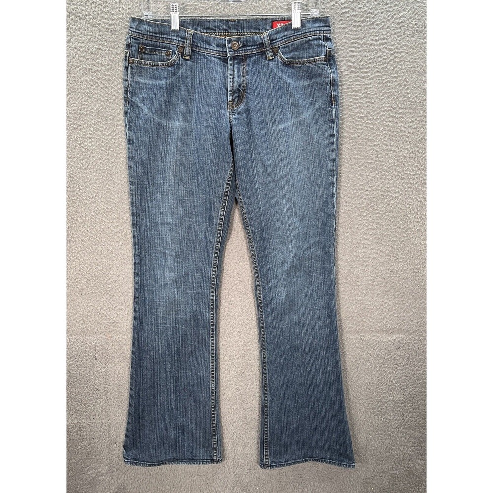 X2 Denim Laboratory Jeans Womens 6 Long Blue Slim Fit Super Low Rise Flare Leg